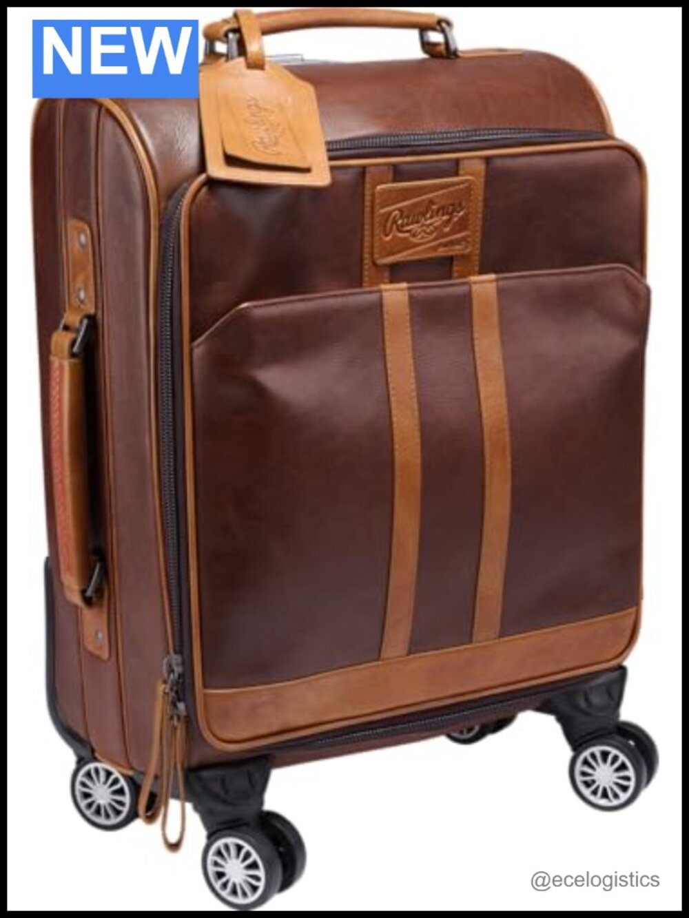 Genuine Leather Wheeled Luggage Travel Bag with Telescoping Handle